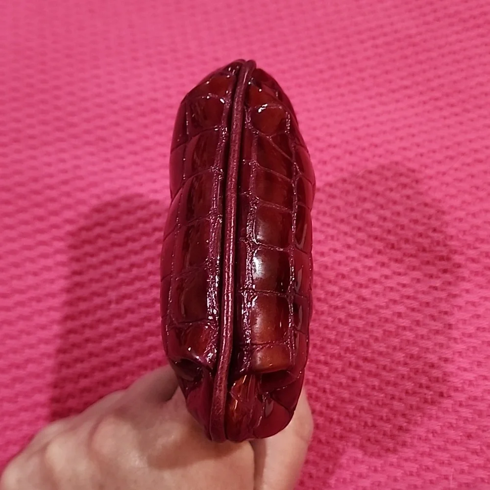 Brighton Crystal Kiss Lock Burgundy Croc Embossed Patent Leather Coin Purse